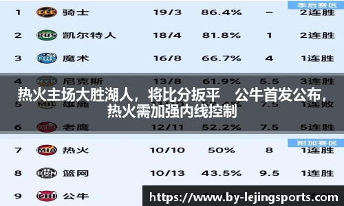 热火主场大胜湖人，将比分扳平　公牛首发公布，热火需加强内线控制